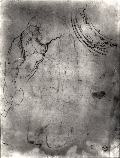 Studie van een mannelijk naakt door Michelangelo Buonarroti